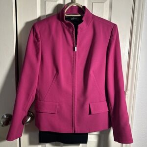 Kasper Women's Pant Suit Zip Blazer and Pants size 10 Business/Career Pink Black